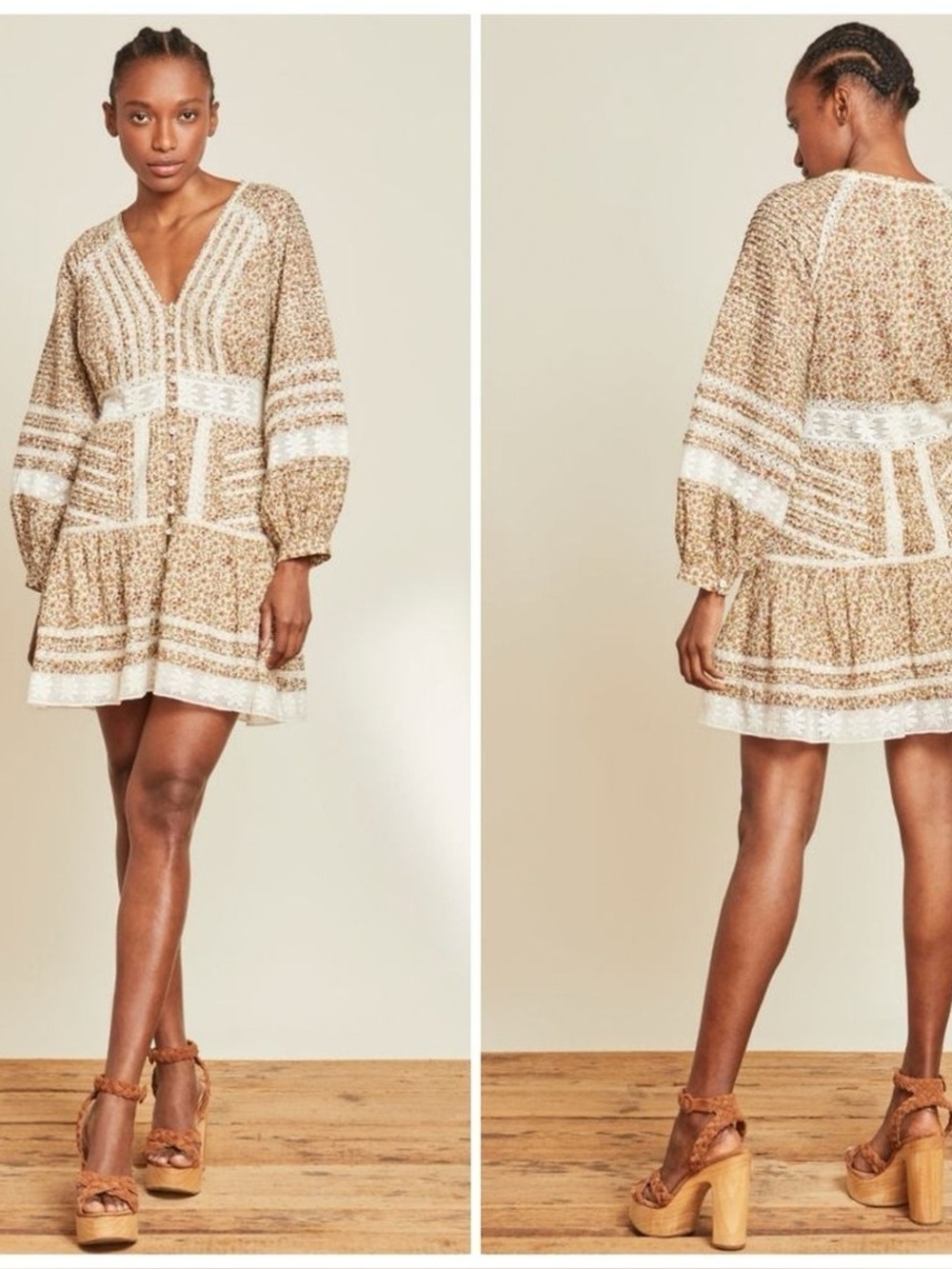 Veronica Beard‎ Addilyn Floral cotton peasant dress with lace trim